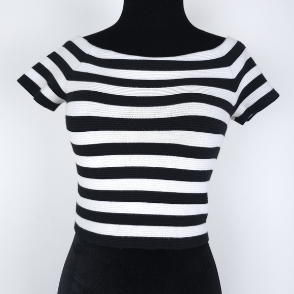 Alice + Olivia Boat neck Nautical Stripe thick knit Crop Top - Picture 2 of 10
